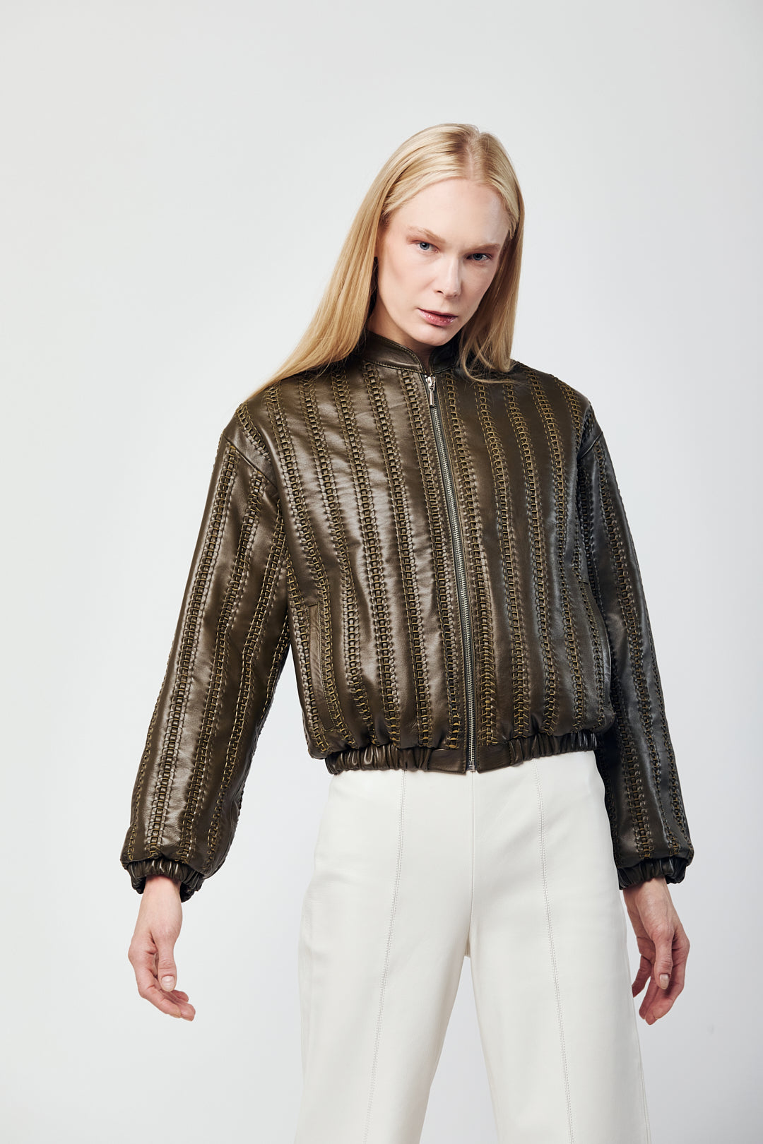 Olive Green Woven Bomber Jacket