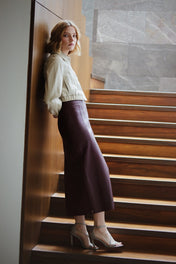 Falda magnolia de piel vino