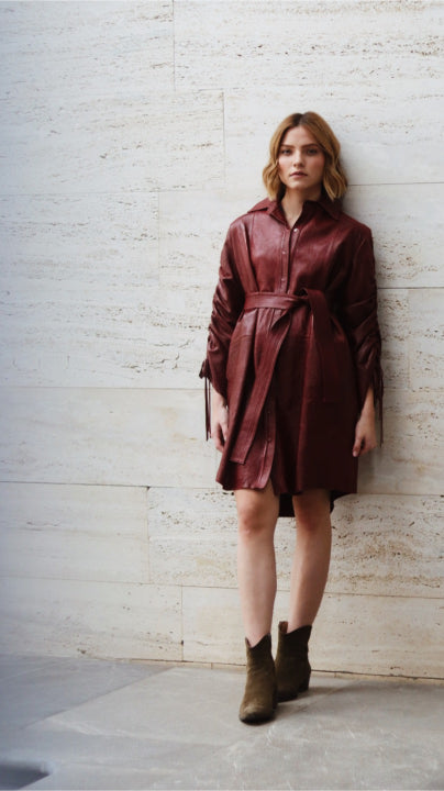 Vestido Camisero Corto Granate Barelo