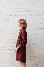Vestido Camisero Corto Granate Barelo