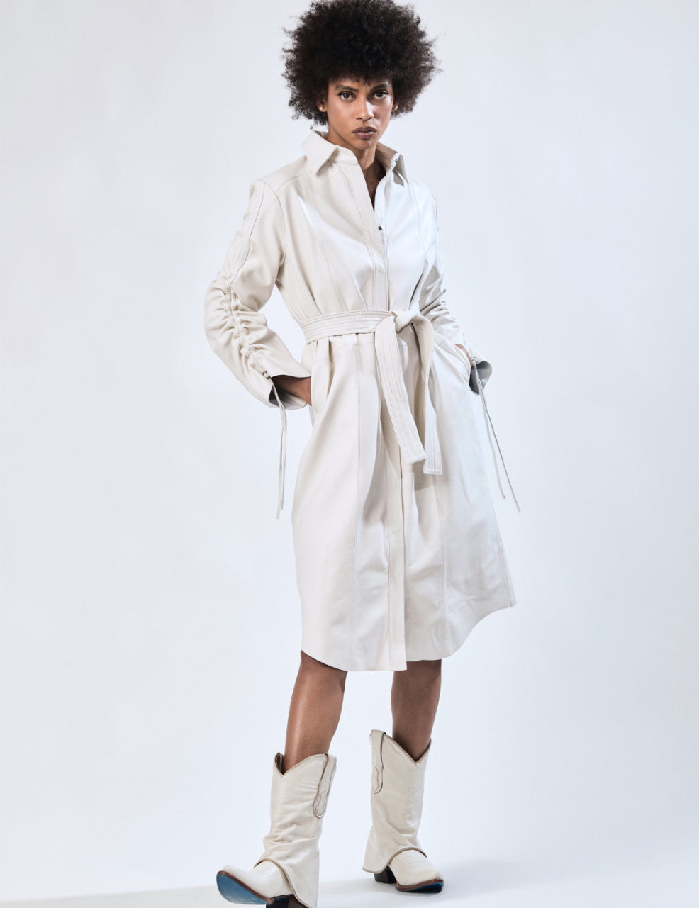 Vestido Camisero Largo Perla Blanco Atrio piel