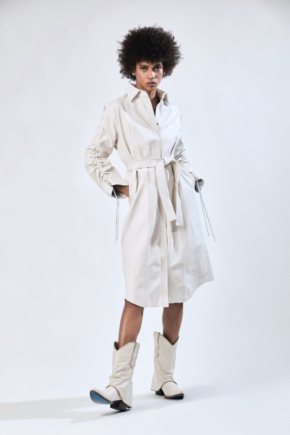 Vestido Camisero Largo Perla Blanco Atrio piel