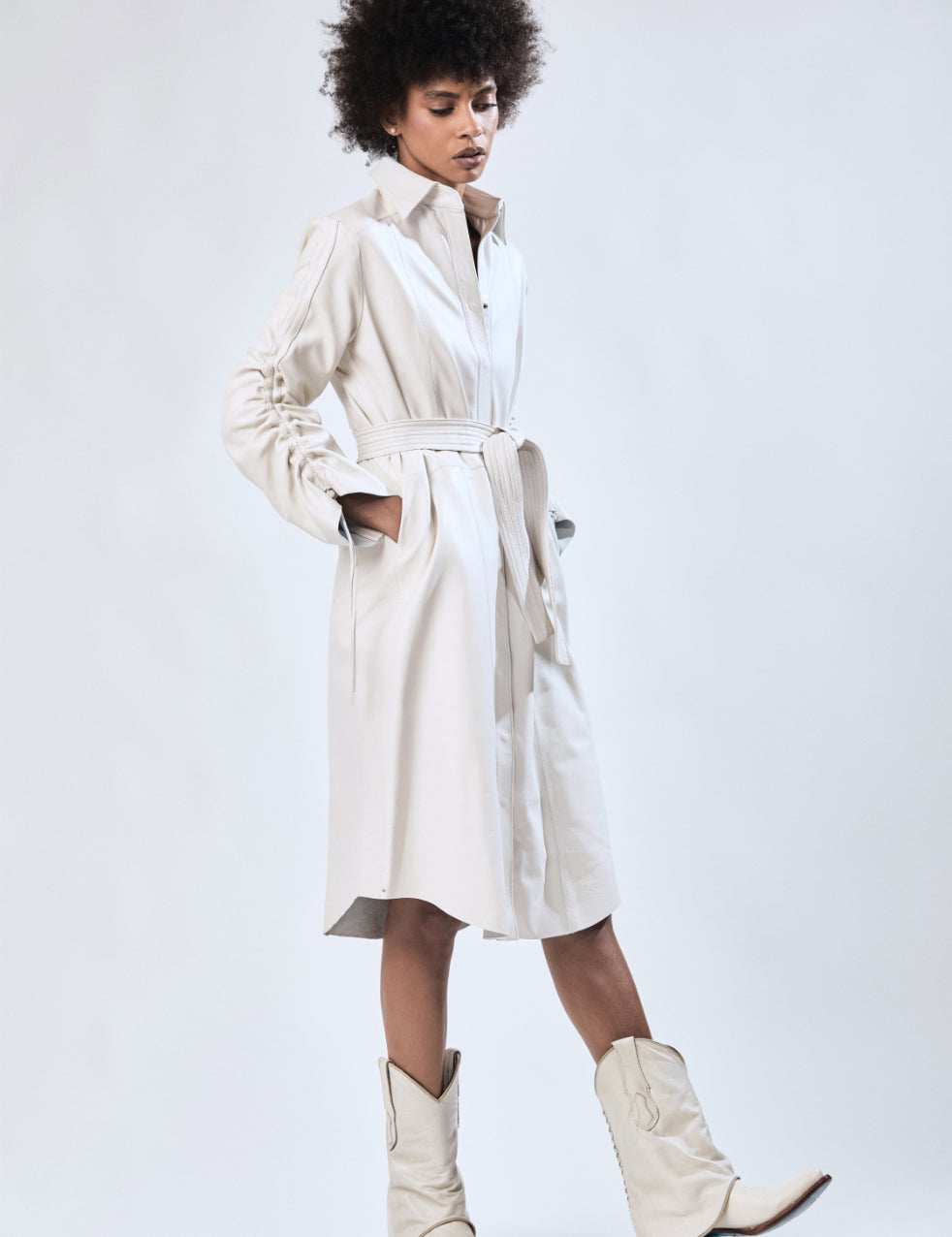 Vestido Camisero Largo Perla Blanco Atrio piel 1