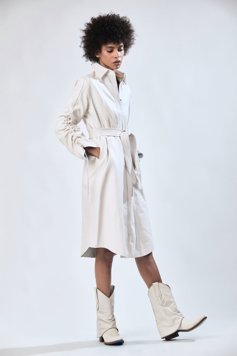 Vestido Camisero Largo Perla Blanco Atrio piel 1