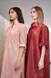 Vestido Carolina Piel Rosa y rojo Perforado 